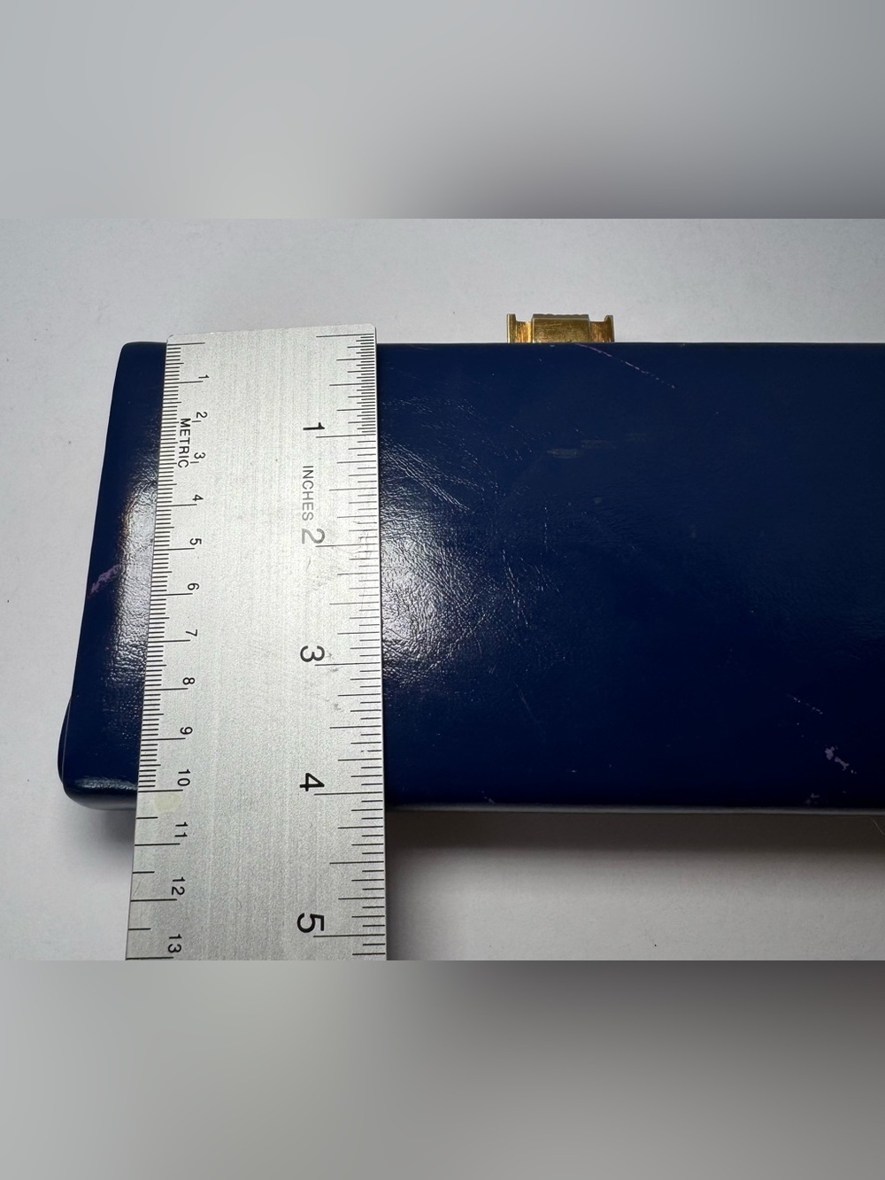 Vintage 1960s Elbief England Navy Blue Patent Box Clutch Bag Gold Clasp - Picture 12 of 12